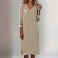 thumbnail image 2 of Lopecy-Sta Dresses for Women V-Neck Midi Shift Dress for Fall Loose Waist Casual Daily Wear, 2 of 7