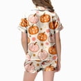 thumbnail image 4 of KPOPLK Halloween Pajamas Girl Fall Pumpkin Print Satin Button Up Sleepwears 2 Piece Top and Shorts Pjs Sets for 2-13 Years,Size 12-13 Years, 4 of 5