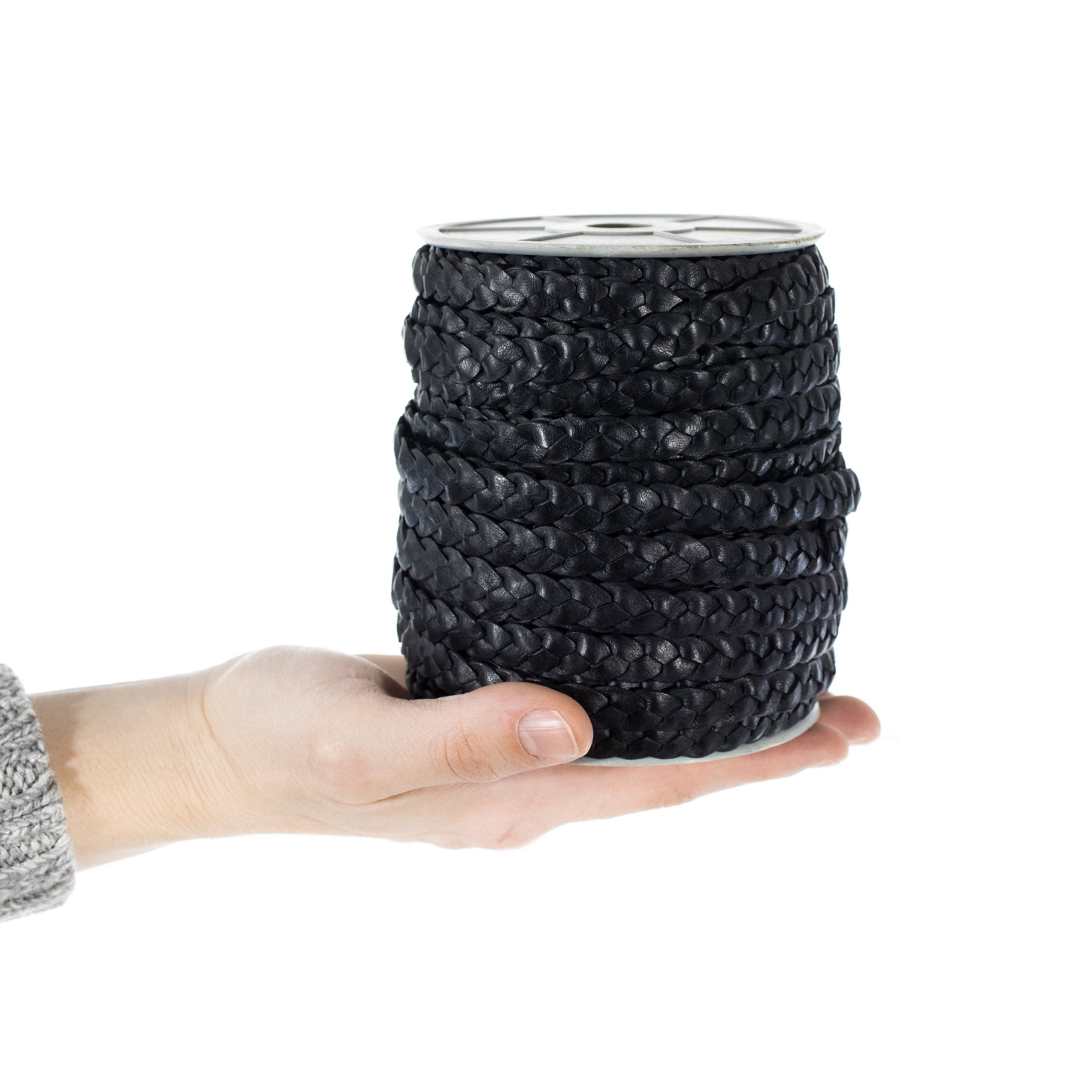 Craft County Flat Braided Leather Craft Cord - 5mm or 10mm Diameter - 5, 10, or 25 Yard Lengths - Make Jewelry, Bracelets, Necklaces, Belts, Pet Leashes and Other DIY Projects