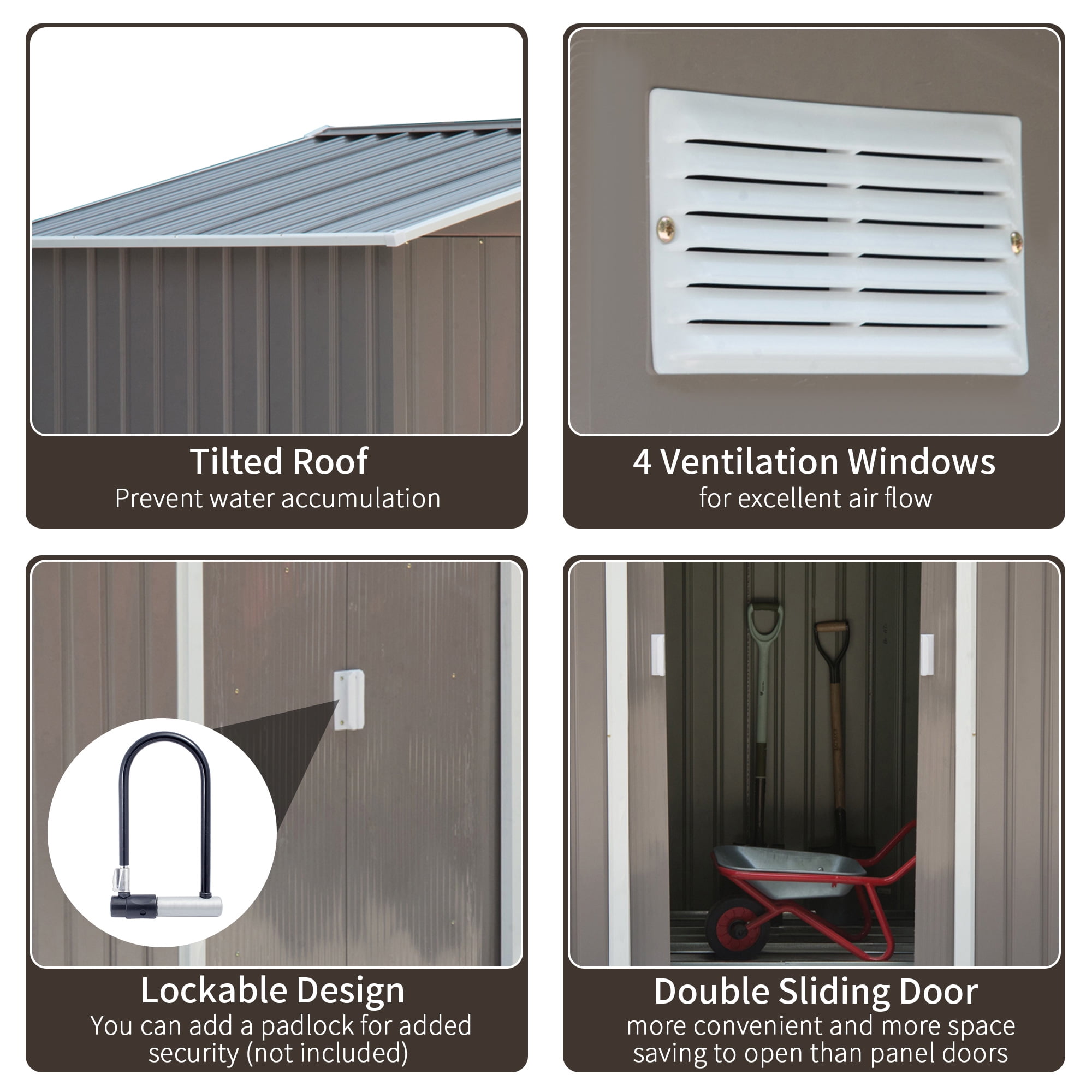 Outsunny 7' x 4' Storage Shed Garden Tool House w/ Vents Doors Gray