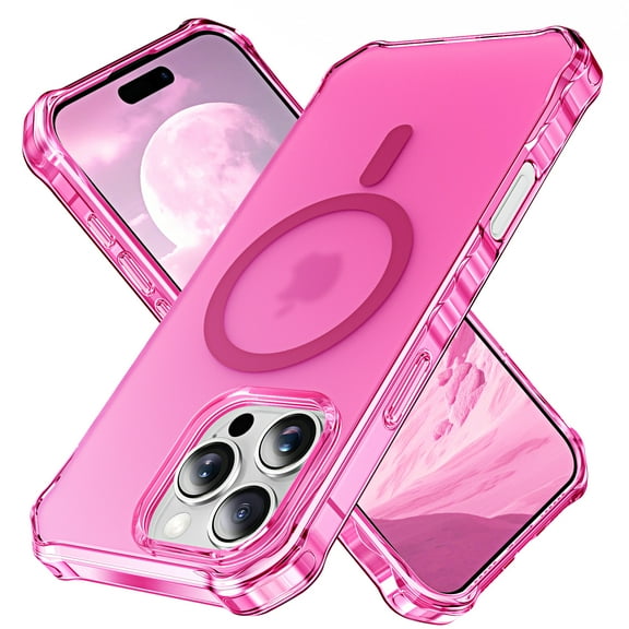 TECH CIRCLE for iPhone 17 Pro Magnetic PC TPU Case,Drop Protection[Cute Curly Wave Frame Shape] Slim Translucent Matte Shockproof Cover Compatible with MagSafe for Women Men,Rose