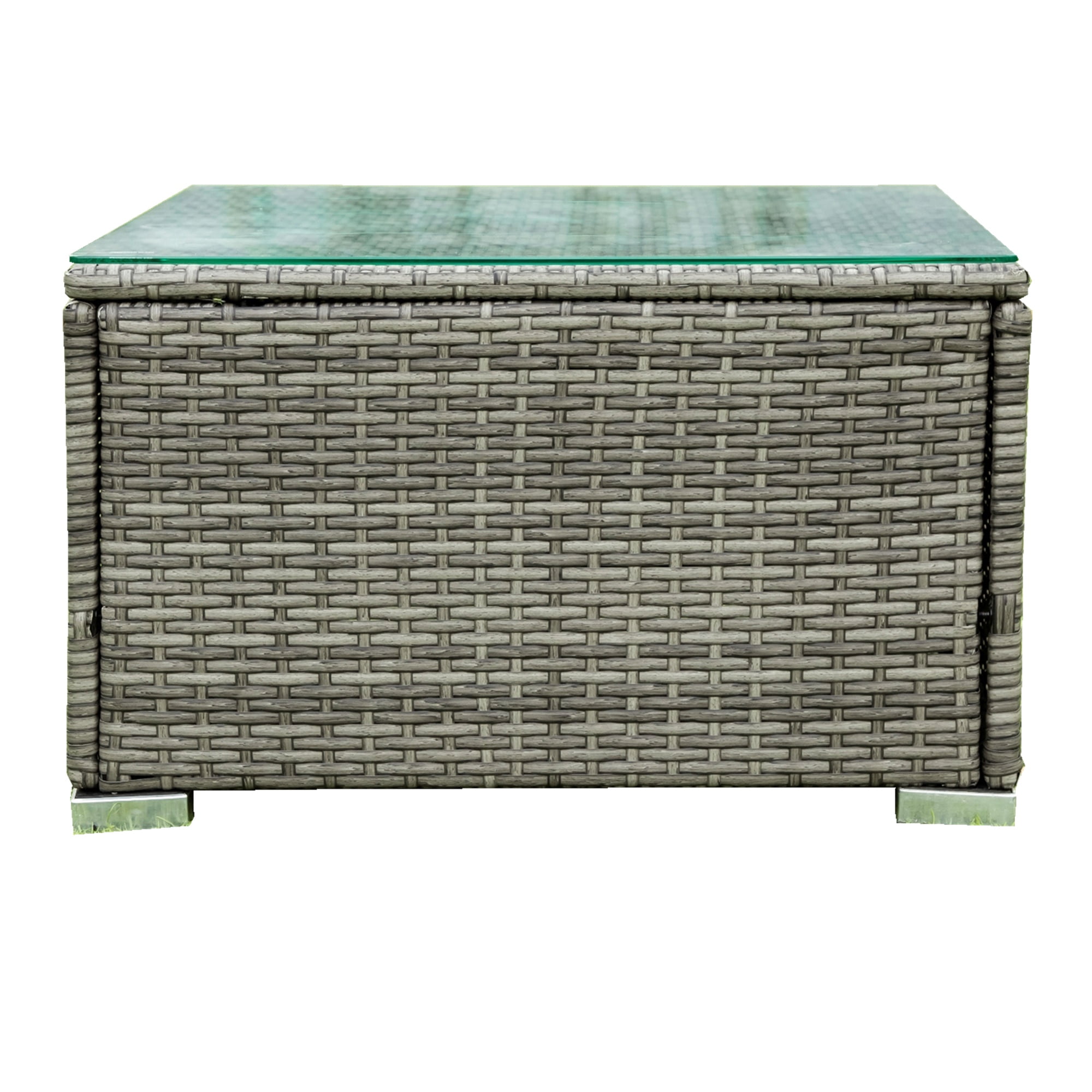 PORKISS 4 Piece Patio Furniture Set, All-Weather Wicker Rattan Outdoor Sectional Sofa Set with Cushions and Storage Box for Garden Poolside, Grey