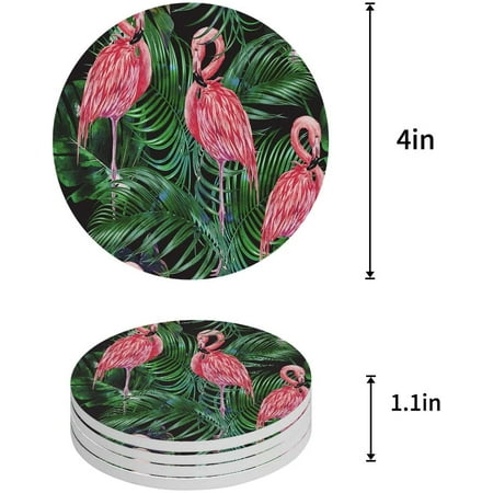 

ZHANZZK Tropical Palm Leaves Flamingo Set of 8 Round Coaster for Drinks Absorbent Ceramic Stone Coasters Cup Mat with Cork Base for Home Kitchen Room Coffee Table Bar Decor