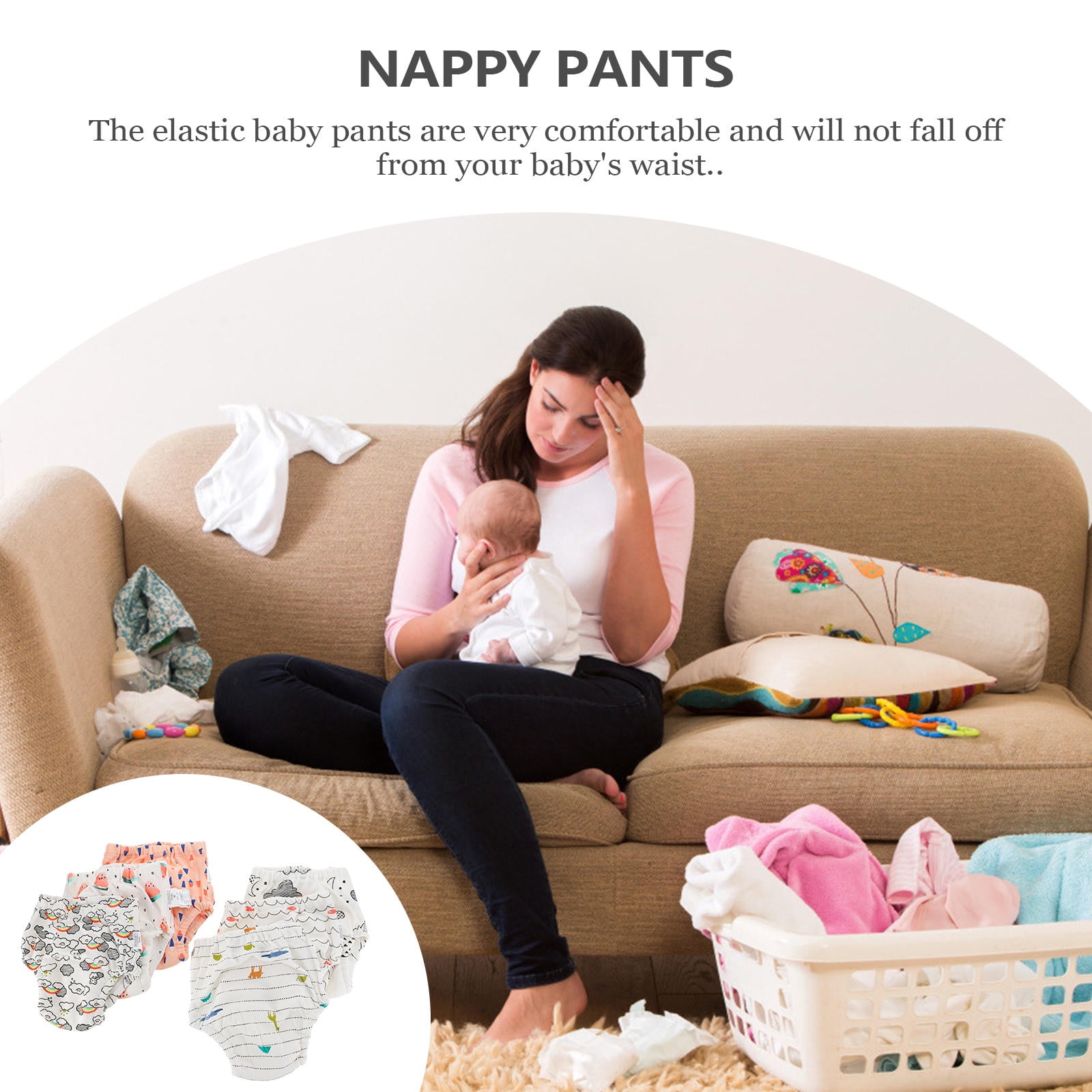 TEHAUX 6-Pack Reusable Newborn Cloth Diapers White Baby Nappies Soft Washable Baby Diaper Set