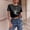 Black, variant on Womens Summer Tops Womens Summer Tops Women Halloween Skeleton Print Cropped Tee Short Sleeve Round Neck Distressed Shirt Casual Gothic Top For Fall Spring XS