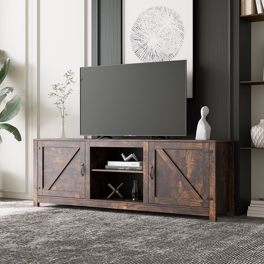 Kadyn Farmhouse TV Stand, Wood TV Cabinet with Storage, Entertainment Center TV Console for Living Room, Rustic Brown