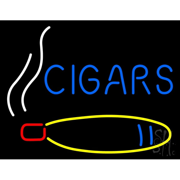 Blue Cigars with Logo LED Neon Sign 15 x 19 - inches, Clear Edge Cut Acrylic Backing, with Dimmer - Bright and Premium built indoor LED Neon Sign for Bar decor.