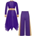 thumbnail image 5 of renvena Girls Praise Dance Dress Long Sleeve Prayer Robe Worship Liturgical with Palazzo Pants Outfit Purple 14, 5 of 7