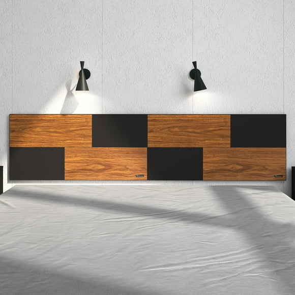Cabecera Flotante Individual Playcon de cama Minimalista 100 cm negro y madera naranja
