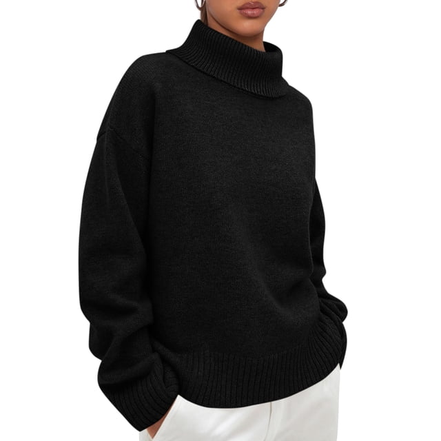Suéter PRETTYGARDEN 2025 de corte holgado con cuello alto negro M