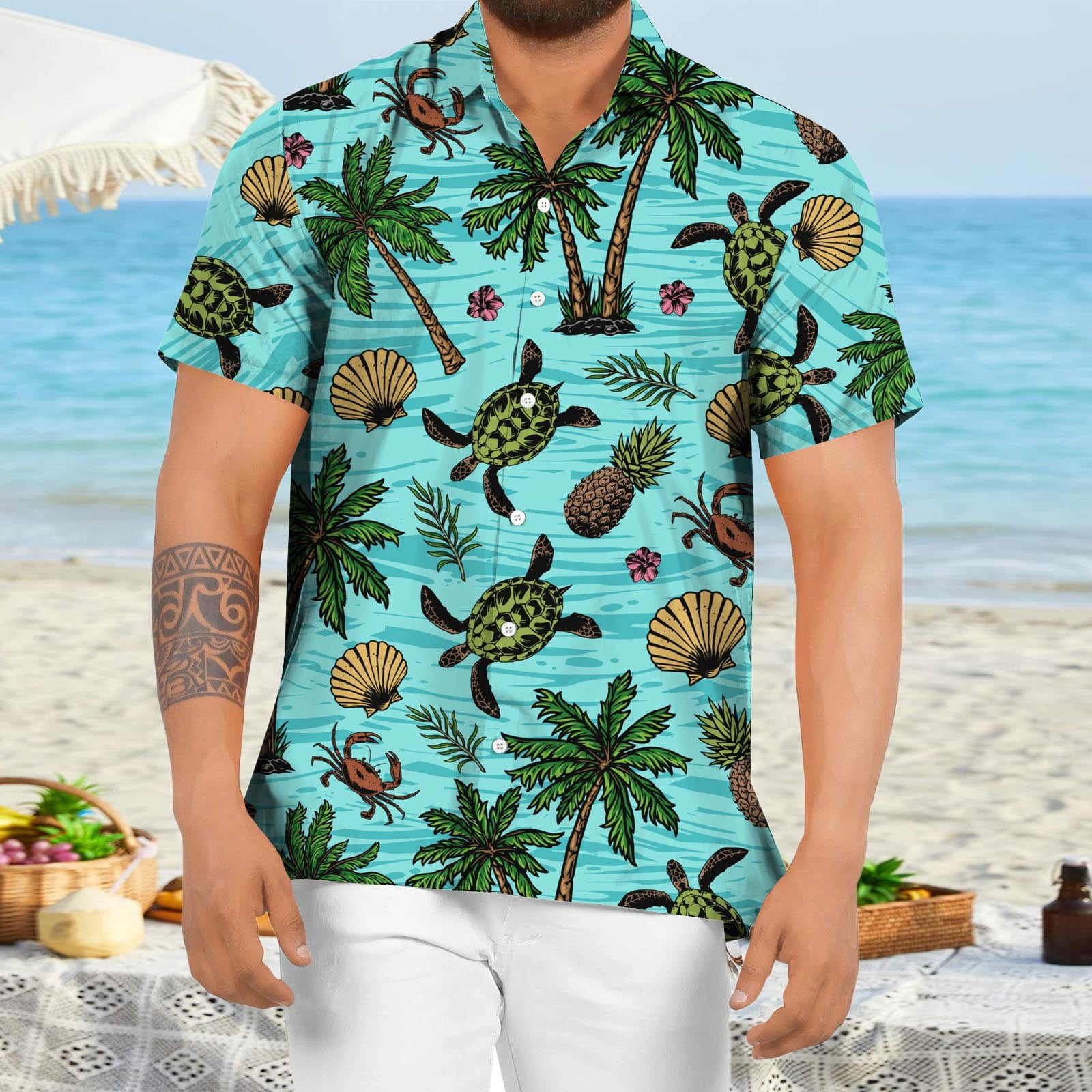 hanxiulin mens spring summer casual floral beach tropical casual button ...