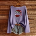 thumbnail image 3 of Fiaer Christmas Fall T Shirts for Women Shine Oversized Tshirts Long Sleeve Crew Neck Glass Retro Xmas Tops Light Purple L, 3 of 3