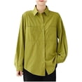 thumbnail image 2 of ZHUGeLI Women's Spring Lapel Collar Single Breasted Pocket Long Sleeved Solid Colored Workwear Pocket Shirt Up to 50% off Clearance, 2 of 9
