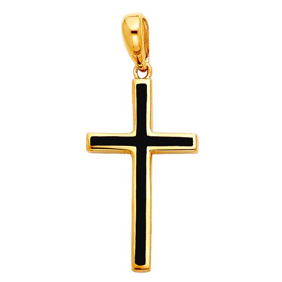 14k Yellow Gold Religious Faith Cross With Black Enamel Pendant Necklace 13x23mm Pendant for Women
