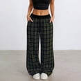thumbnail image 2 of Bibifish Women's Pants Plaid Wide Leg Pants Elastic Waistband Flowy Fabric Stretchy Loose Fit Daily Wear Pants With Side Pockets, 2 of 8