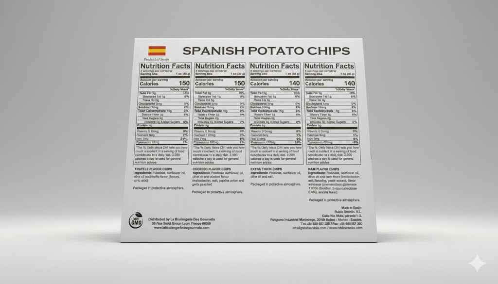 Inessence Spanish Potato Chips Variety Pack – 4-4.41oz (Truffle, Chorizo, Jamón Ibérico, Extra Thick) – Authentic Gourmet Snacks from Spain, Non-GMO