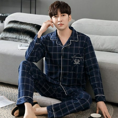 

PIKADINGNIS Autumn Winter Mens Cotton Pajamas Button Lapel Sleepwear Cartoon Pajama Sets Casual Sleep&Lounge Pyjamas 3XL 4XL Male Pijama