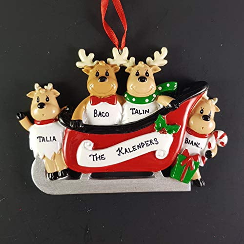 NAME PERSONALIZED Black Bears in Sled Family of 3 4 5 Christmas Ornament Gift 