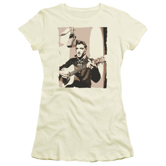 Trevco  Elvis Presley & Sepia Studio Juniors Sheer Cap Short Sleeve T-Shirt, Cream - Medium