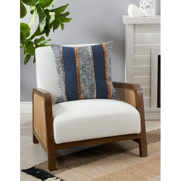 Fennco Styles Stripe Tufted Cotton Decorative Throw Pillow Cover 20" W x 20" L - Navy Blue Woven Square Cushion Case for Home, Couch, Living Room, Bedroom, Office and Holiday Décor