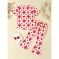 thumbnail image 3 of Nygoyerh Toddler Kids Girls Summer Cute Outfits Strawberry/Floral Print Short Sleeve T-shirt with Flare Pants 2Pcs Little Girls Casual Long Pants Sets 18M 24M 3T 4T 5T 6T, 3 of 9