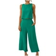 thumbnail image 3 of Dazajoo Womens Linen Sets Plus Size Round Neck Sleeveless Tops and Wide Leg Capri Pants with Pockets 2025 Summer Beach Vacation Lounge Suits,Mint Green,XXXL, 3 of 9