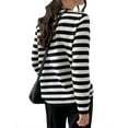 thumbnail image 4 of Xuanfei Women Striped Crew Neck Long Sleeve Knitwear Vintage Pullover Sweater, 4 of 7