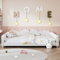 New Full size Upholstered Daybed, Sherpa Fabric Sofabed with Cloud-Shaped Backrest, No Box-spring Needed, White