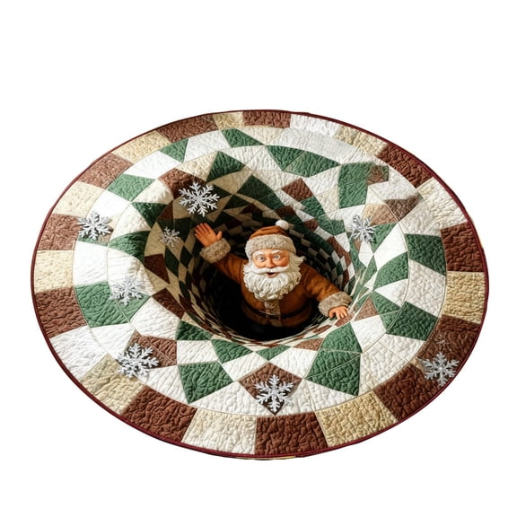 15.75X15.75In Christmas 3D Rug-Christmas Optical Illusion Rugs, Santa Claus Quilted Round Mat, Xmas 3D Area Rug for Holiday Entryway Living Room Bedroom Xmas Area Decor (B)