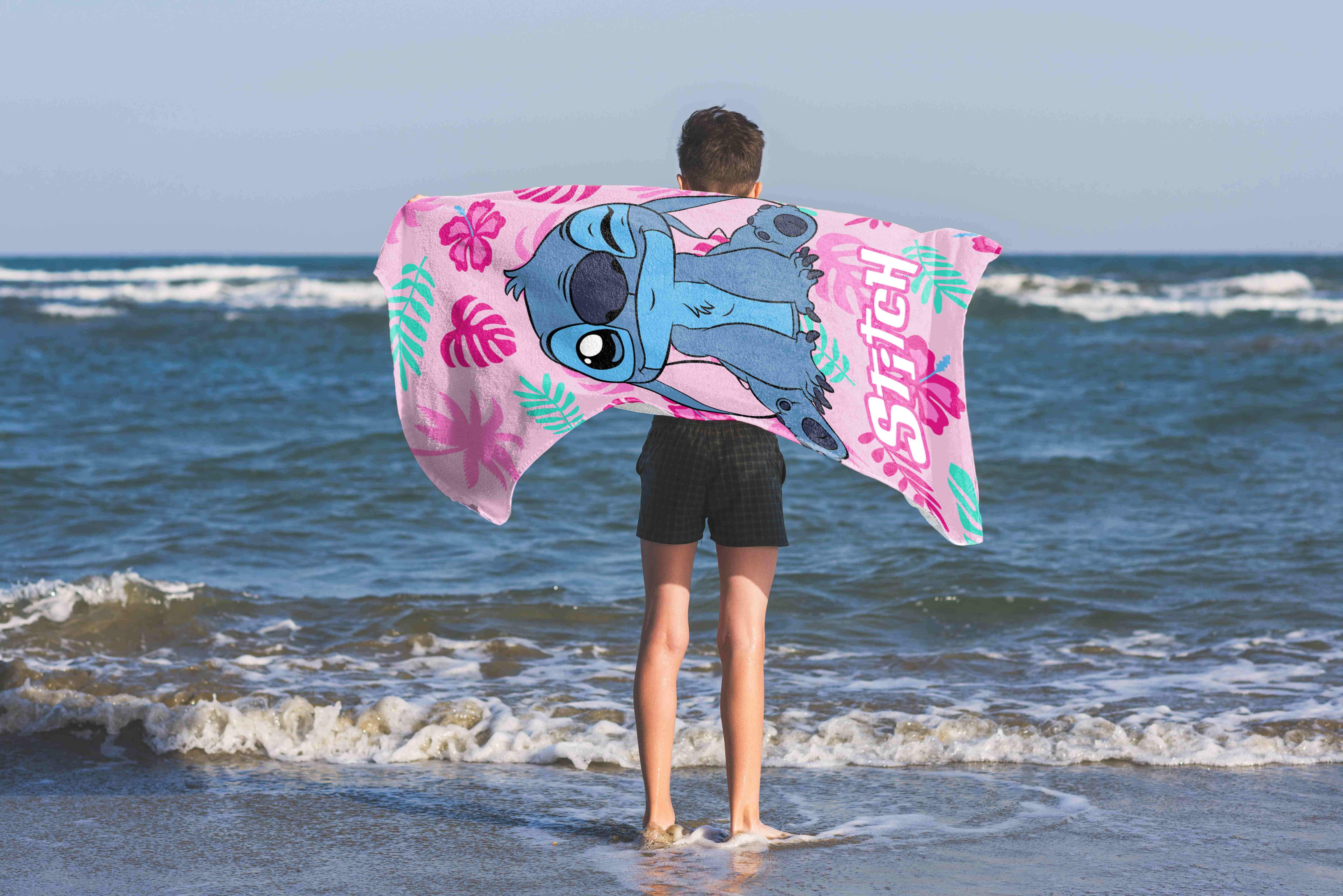 Lilo & Stitch Tropical Treasure 28" x 58" Kids Beach Towel, Cotton, Pink, Disney