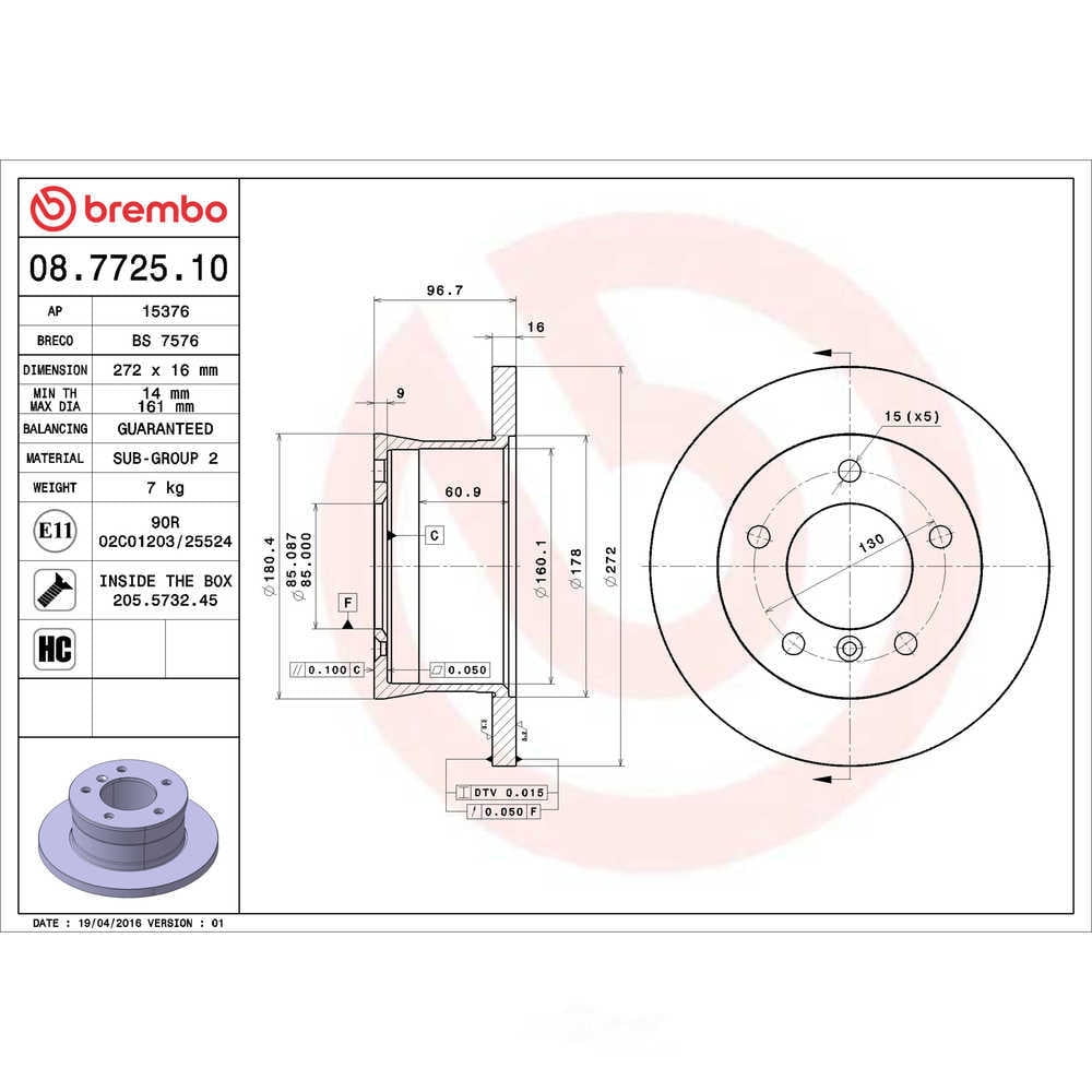 Brembo 08.7725.10 BRAKE ROTORS Fits select: 2003 SPRINTER 2500 SPRINTER, 2002 FREIGHTLINER SPRINTER 2500