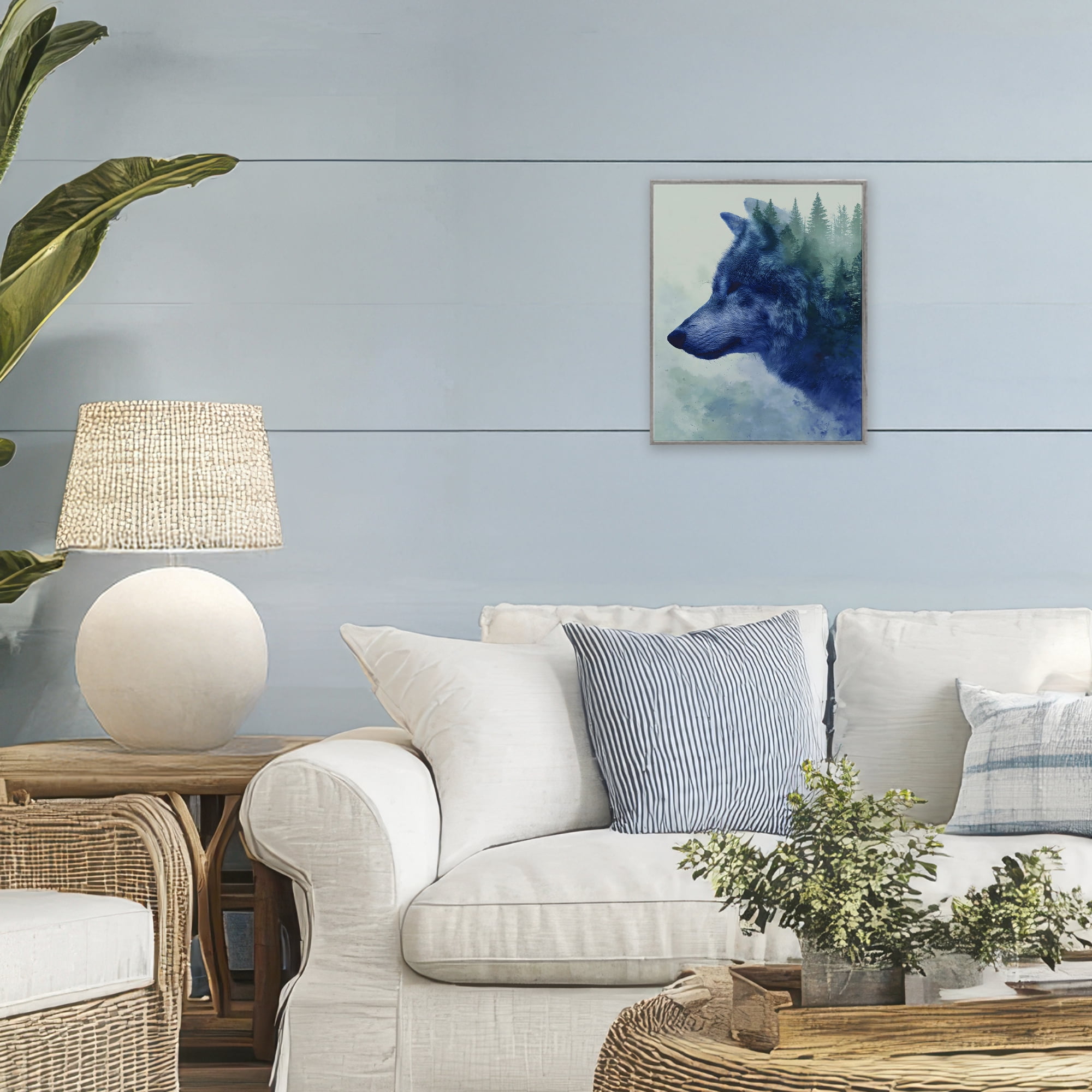 Stupell Industries Indigo Wolf in Misty Pines Gray Framed Giclee Art, design by Franklyn Gregory