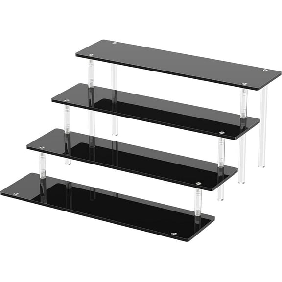NN 4 Tier Acrylic Display Risers,Black Perfume Organizer Stand, Large Cupcake Stand Holder, Dessert Display for Party,Display Shelf for Figure and Collection, Riser Stand for Decoration and Organizer