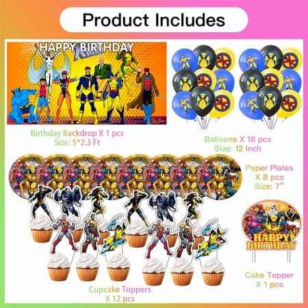 X-Men X Men Party Supplies Plates Decorations Birthday Cake Topper Banner Decor Backdrop Balloons