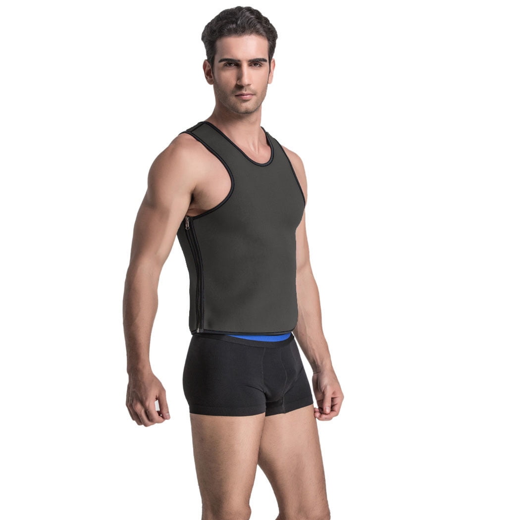 Mens Sweat Neoprene Slimming Waist Trainer Sport Tank Top Shirt