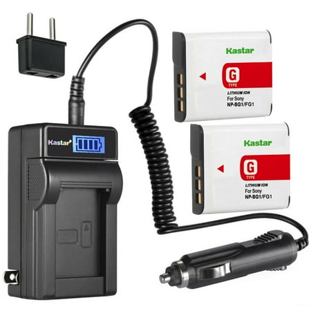 Kastar 2-Pack NP-BG1 NP-FG1 Battery and LCD AC Charger Compatible with Sony G Type Battery  Sony BC-CSG BC-CSGD BC-CSGE Charger  Sony Cyber-shot DSC-WX1  Cyber-shot DSC-WX10 HDR-GW55 HDR-GW77 Cameras