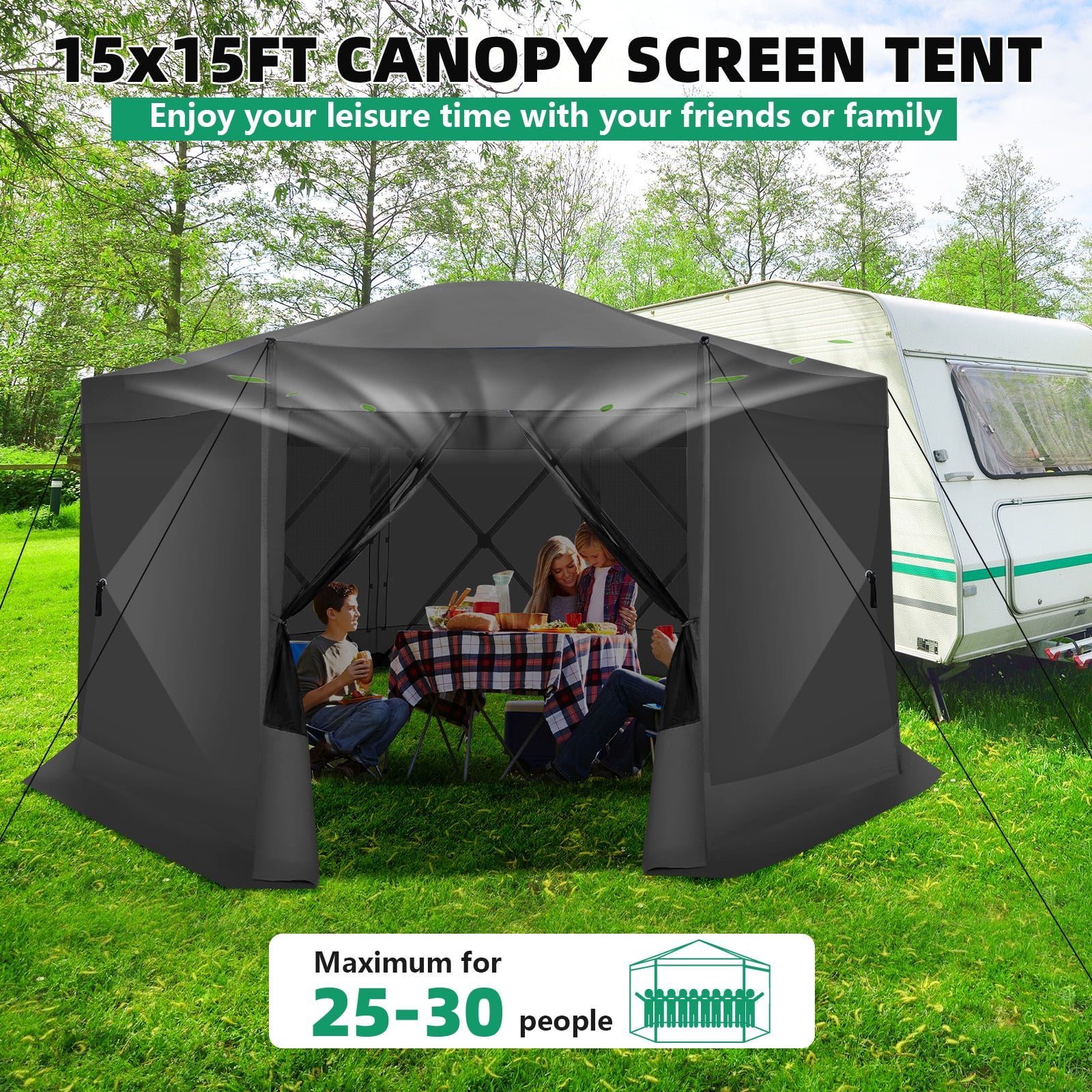 HOTEEL 15x15ft Outdoor Pop Up Gazebo for Camping, Screen Tent with