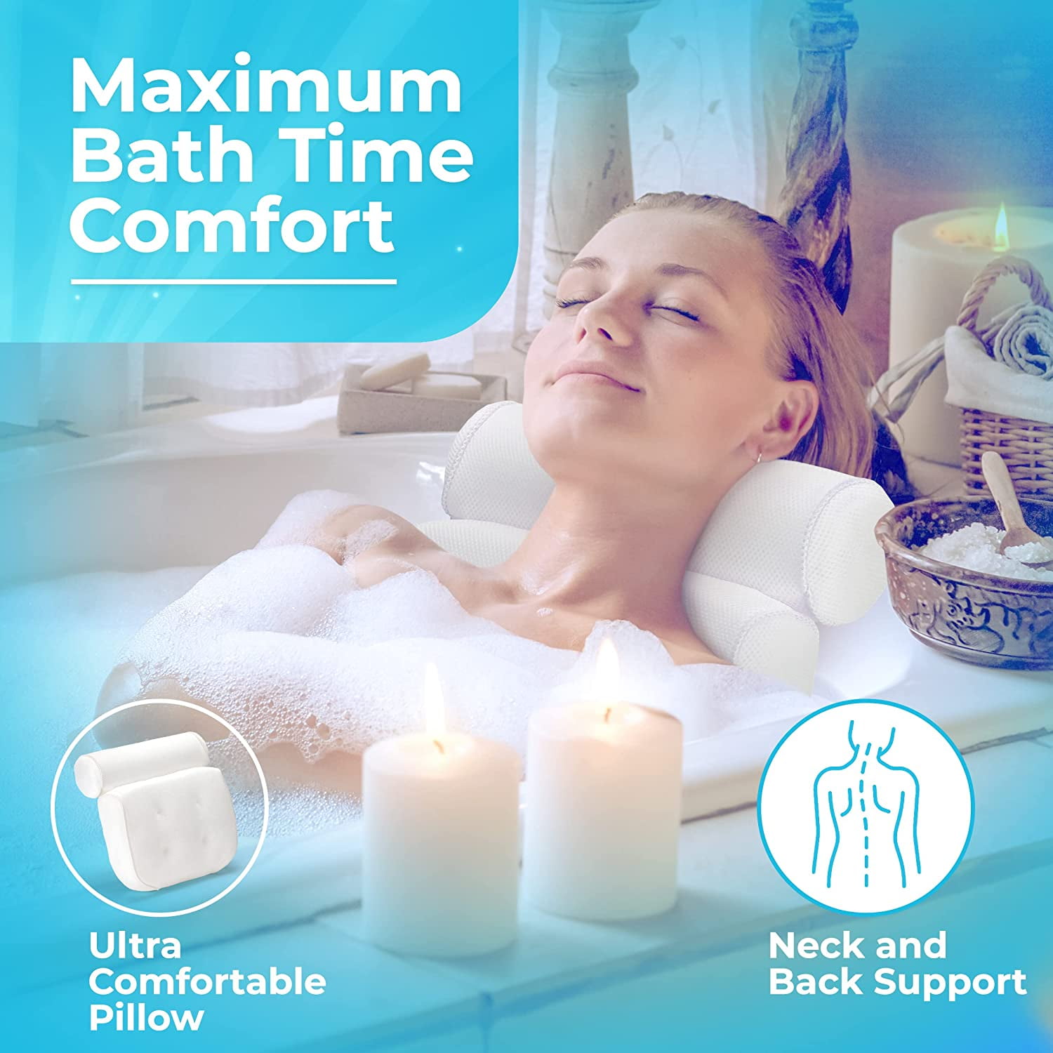 Coussin Baignoire Tete Oreiller De Bain Spa, Ménage Ergonomique, Tapis De Bain Antidérapant, Avec 6 Ventouses Coussin Bain