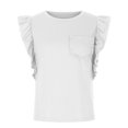 thumbnail image 3 of Tops for Women Solid Double Layer Ruffle Short Sleeve Tees T-shirt Ladies Beach Blouse Tunic Tops Women's Summer Clothes, 3 of 4