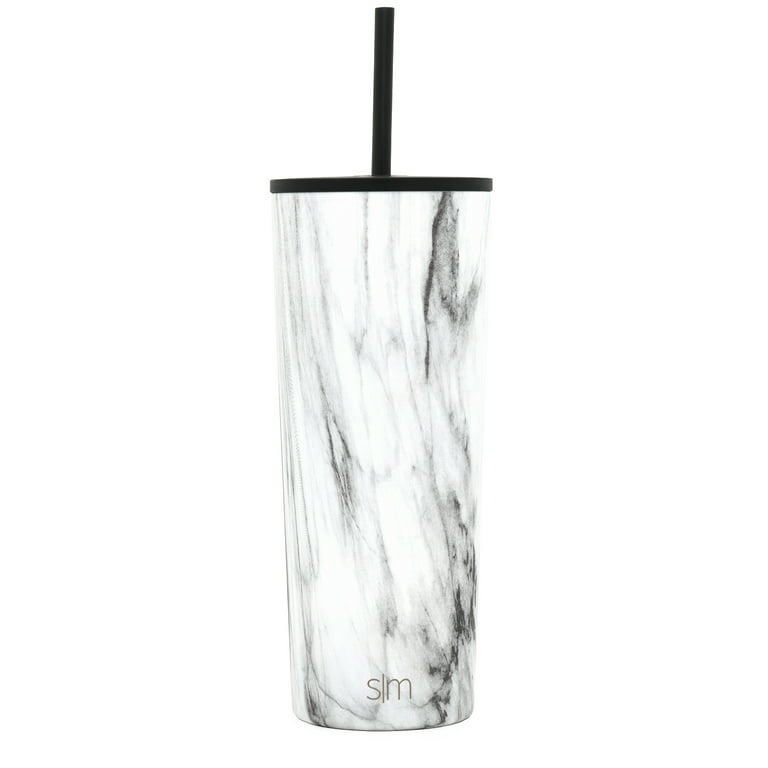 Simple Modern 24oz Classic Tumbler with Straw and Flip Lid - Insulated Stainless Steel Cup, Carrara Marble