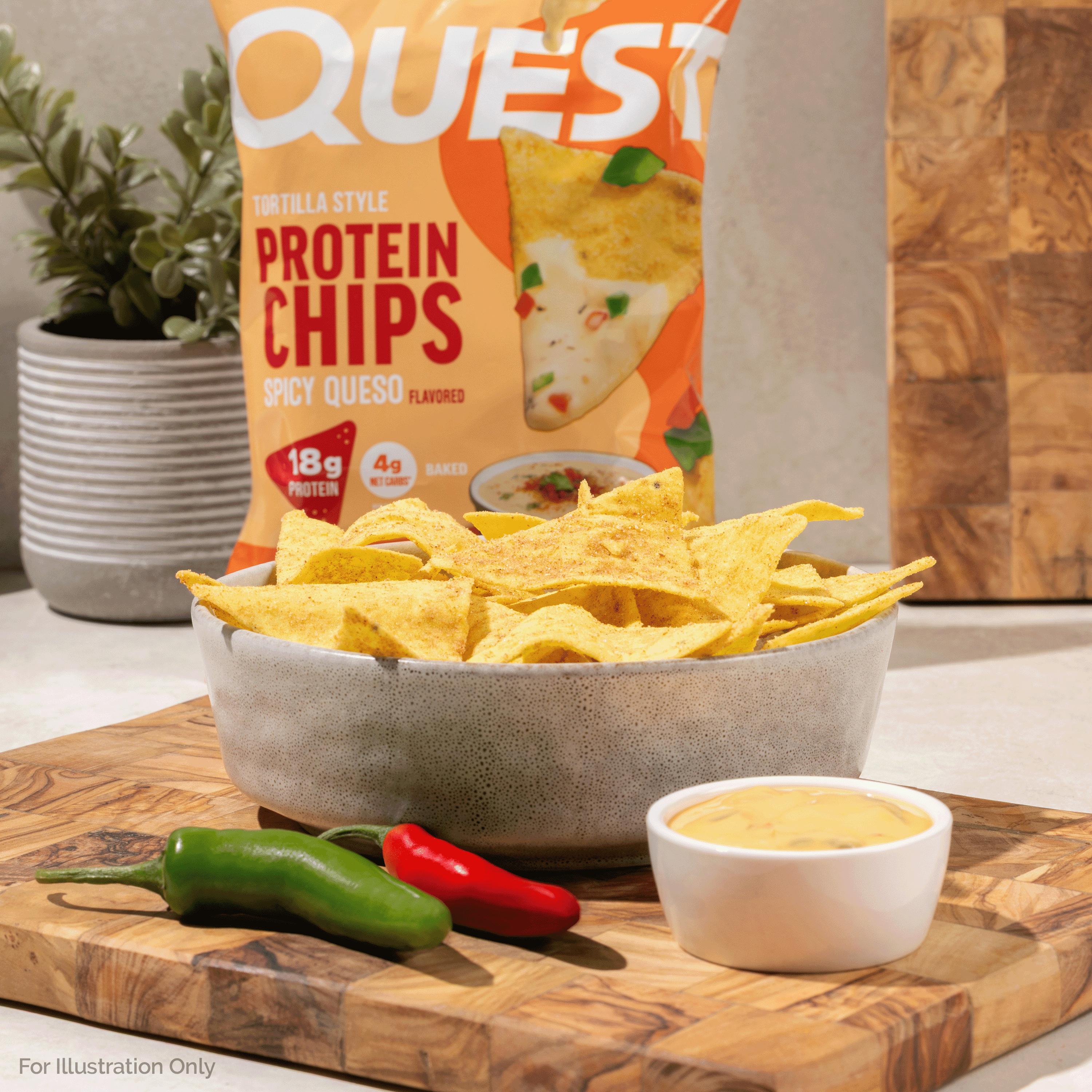 Quest Spicy Queso Flavored Tortilla Style Protein Chips, High Protein*, Low Carb*, Gluten Free, 4 Count