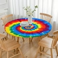 thumbnail image 3 of Colorful Rainbow Tie Dye Spiral Pattern Round Fitted Tablecloth with Elastic Edge,Dining Table Cover Waterproof,Outdoor Round Tablecloth for Camping,Dining,Indoor and Outdoor, 3 of 7