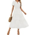 thumbnail image 2 of Ecqkame Summer Dress for Women A Line Empire Waist Tiered Long Dresses Sexy Flowy V Neck Short Sleeve Dress with Pockets White M, 2 of 9