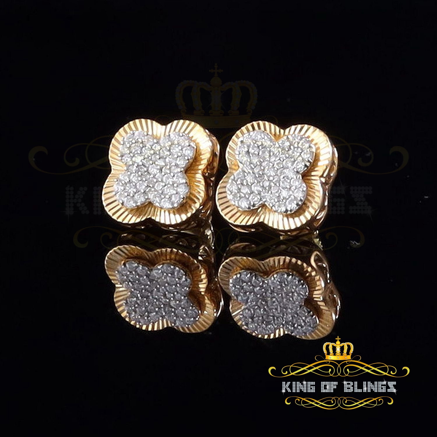 King of Bling's 1.00 ct VVS 'D' Moissanite Mens/Womens 925 Silver Yellow Stud Earrings