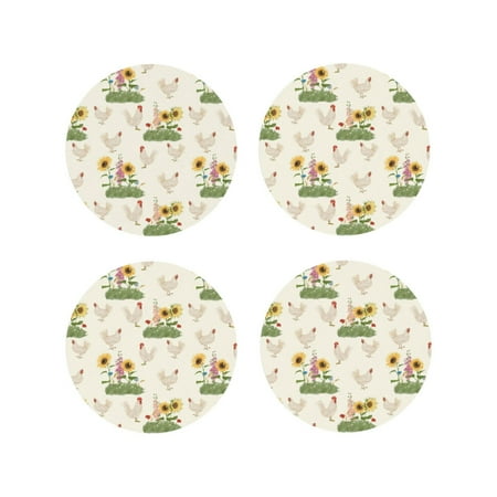 

Lukts Flowers And Hens Print Leather Drinks Coasters Set of 4 Suitable or Drinks Furniture Protection and Easy Clean up-Round Shape