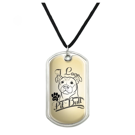 I Love My Pit Bull Military Dog Tag Pendant Necklace with Cord
