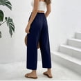 thumbnail image 2 of Capri Pants for Women High Waisted Wide Leg Casual Lounge Pant Summer Adjustable Drawstring Trousers with Pockets Navy XL, 2 of 5