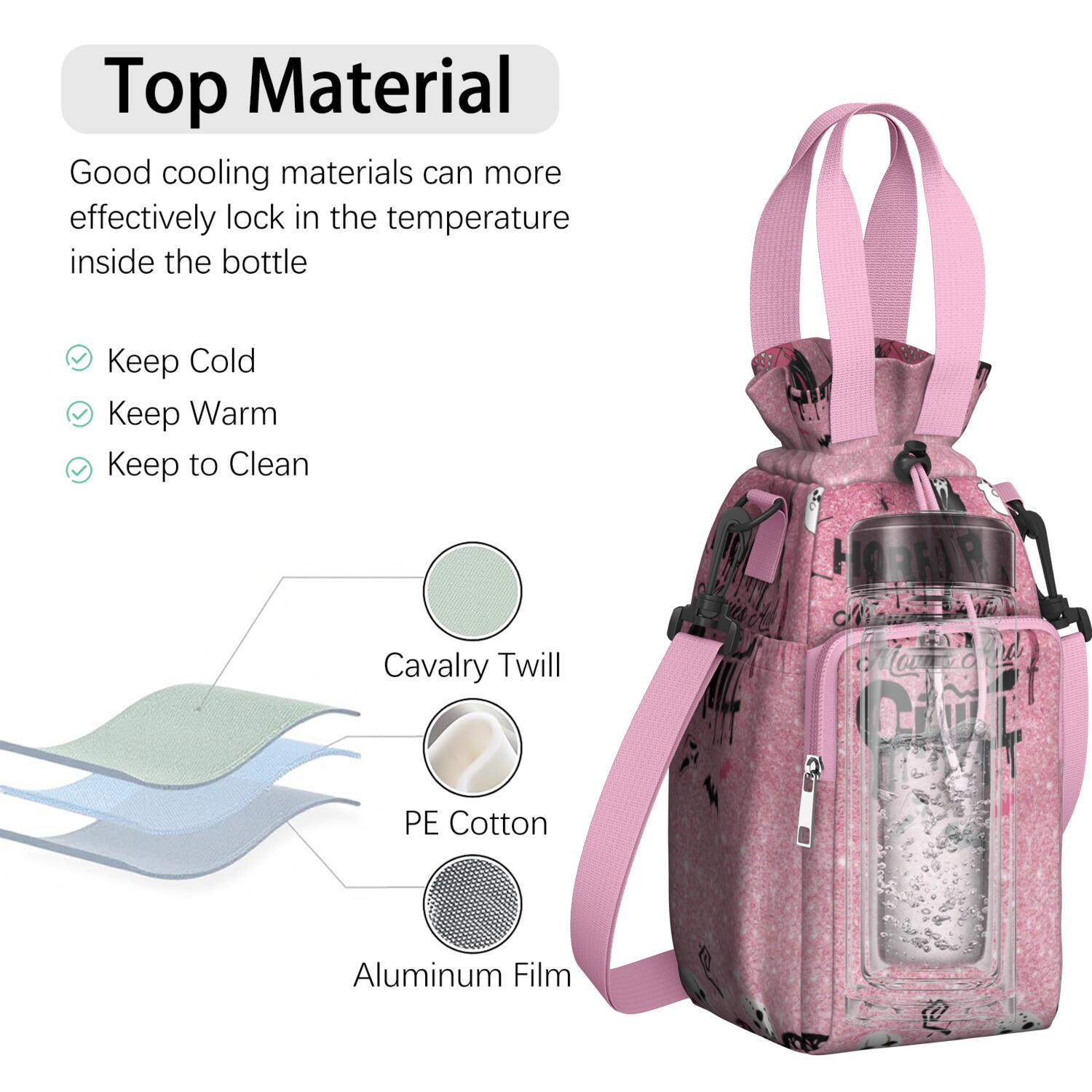 Insulated Halloween Ghostface Water Bottle Carrier Bag Sleeve with Strap Crossbody for 20/24/32/40oz Tumbler,Horror Spooky Water Bottle Holder Sling Bag with Pocket Gifts for Women Men Adults