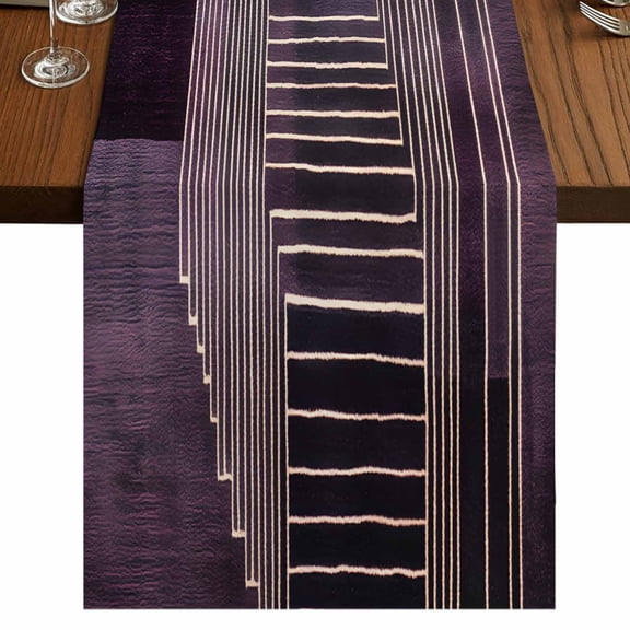 Purple Line Geometric 36 Inch Table Runner, Circle Abstract Art Farmhouse Dresser Scarf Cotton & Linen Tablerunner for Dining/Kitchen Island/Holiday Party Décor Small 13" x 36"