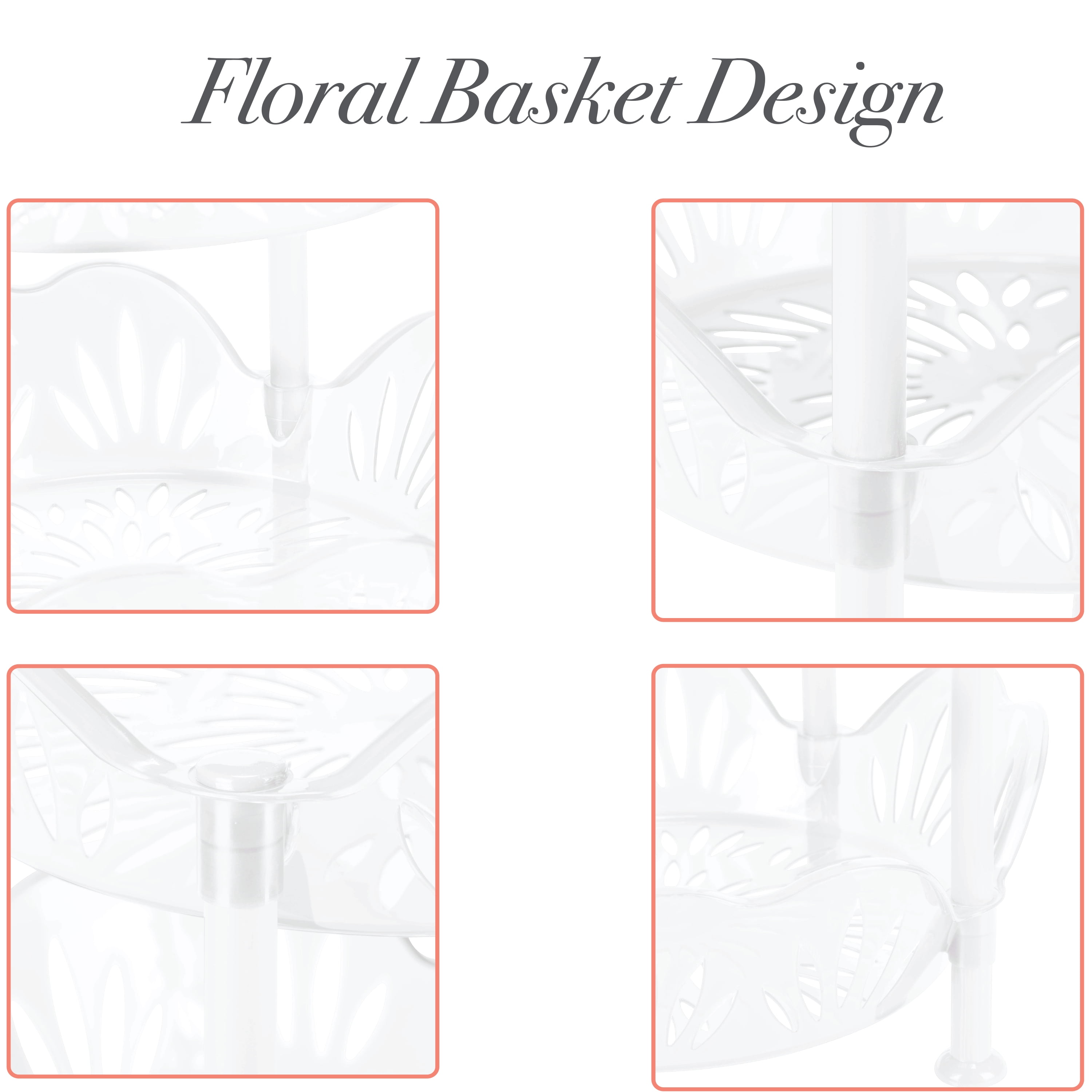 Kitchen Details 4 Tier Large Plastic Basket Shelf Organizing Rack, White